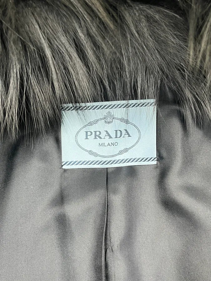 AW2013 Prada Black Dyed Fox Fur Collar Ribbed Sleeves Jacket Qxnjiwu 11