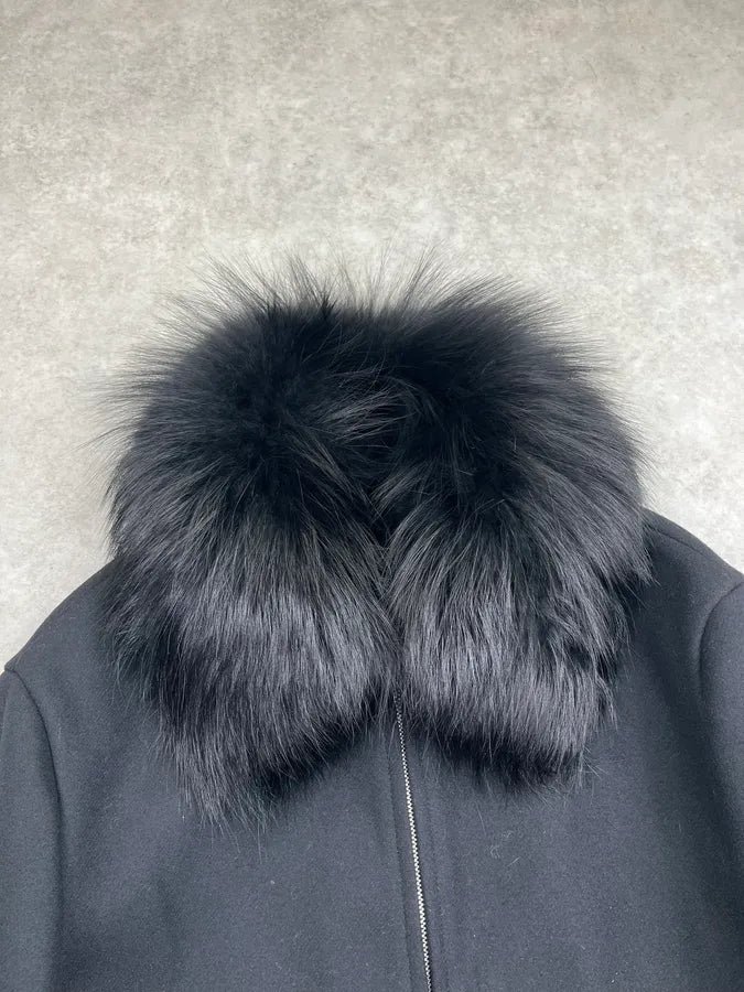 AW2013 Prada Black Dyed Fox Fur Collar Ribbed Sleeves Jacket Qxnjiwu 4