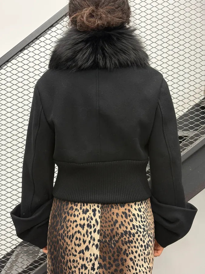AW2013 Prada Black Dyed Fox Fur Collar Ribbed Sleeves Jacket Qxnjiwu 3