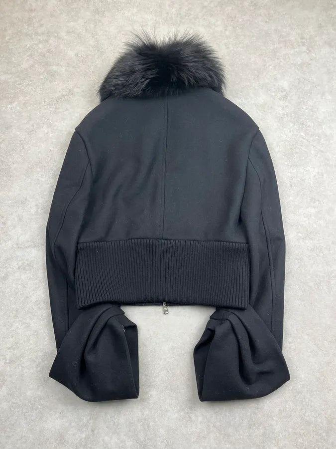 AW2013 Prada Black Dyed Fox Fur Collar Ribbed Sleeves Jacket Qxnjiwu 7