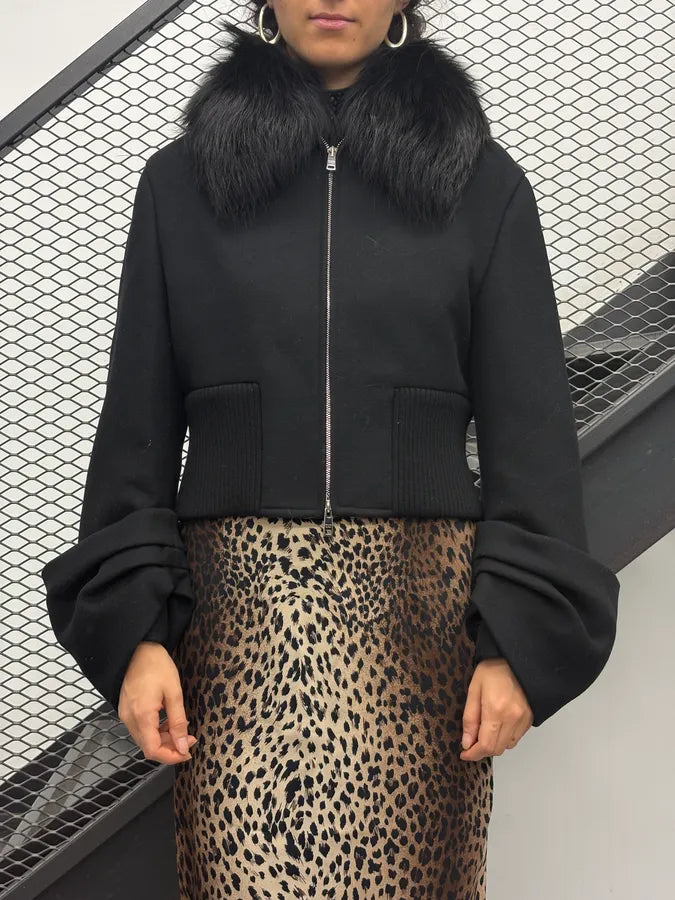 AW2013 Prada Black Dyed Fox Fur Collar Ribbed Sleeves Jacket Qxnjiwu 1