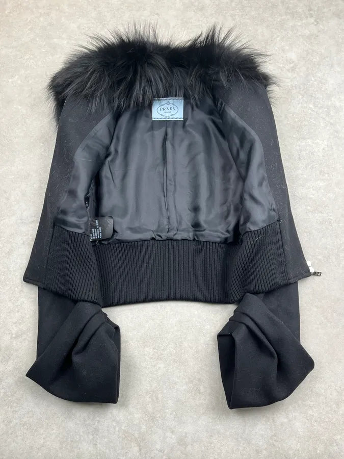 AW2013 Prada Black Dyed Fox Fur Collar Ribbed Sleeves Jacket Qxnjiwu 10