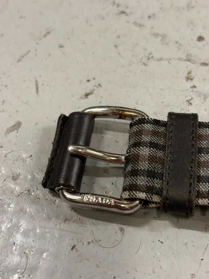2000s Prada Grey Checkered Striped Light Belt  zXxwkjz 3