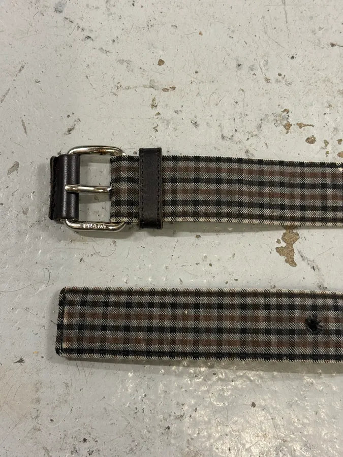 2000s Prada Grey Checkered Striped Light Belt  zXxwkjz 2