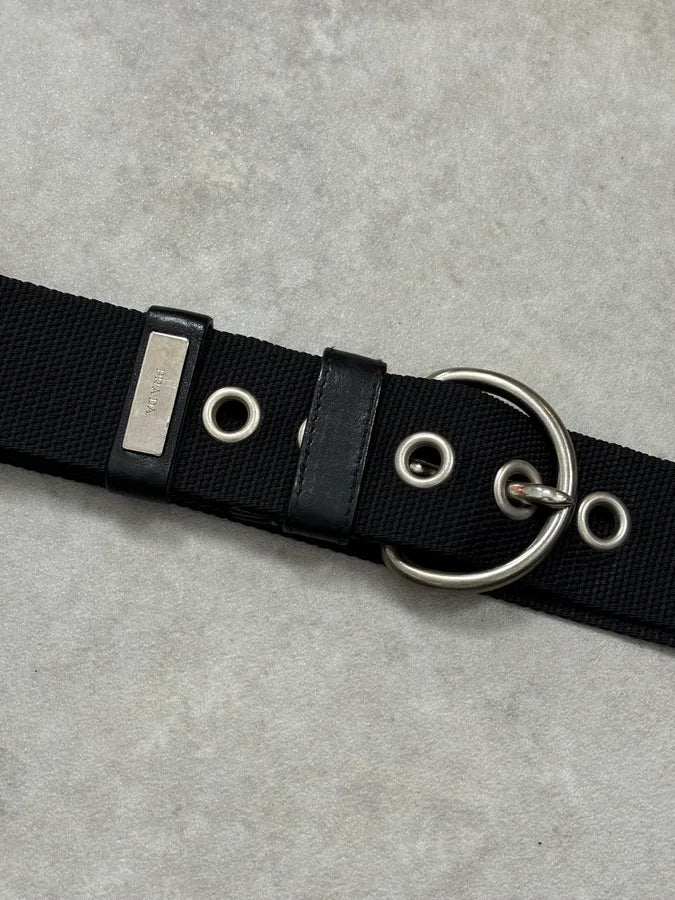 2000s Prada Black Fabric Steel Hardware Belt LvXSwrn 3