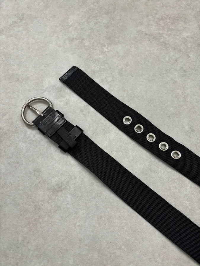 2000s Prada Black Fabric Steel Hardware Belt LvXSwrn 5