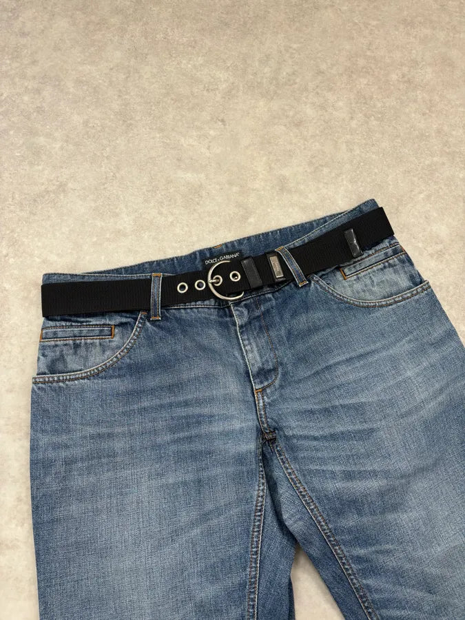 2000s Prada Black Fabric Steel Hardware Belt LvXSwrn 0