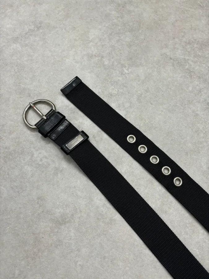 2000s Prada Black Fabric Steel Hardware Belt LvXSwrn 4