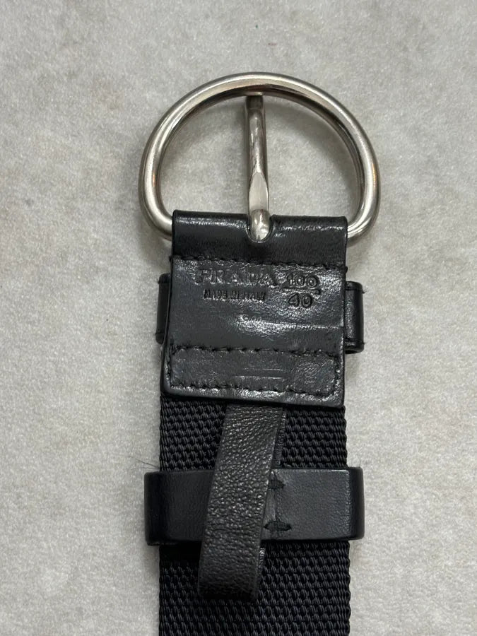2000s Prada Black Fabric Steel Hardware Belt LvXSwrn 7