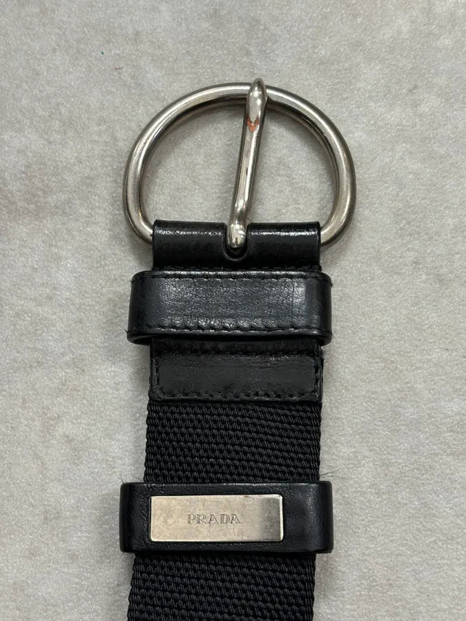 2000s Prada Black Fabric Steel Hardware Belt LvXSwrn 6