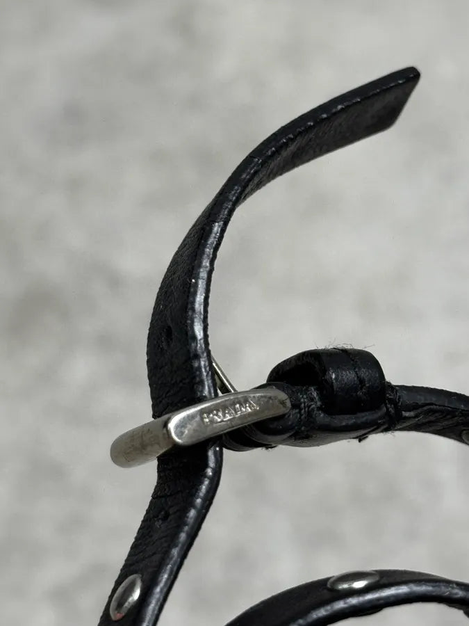 Prada Black Floral Studded Leather Bracelet NijnxsS 6