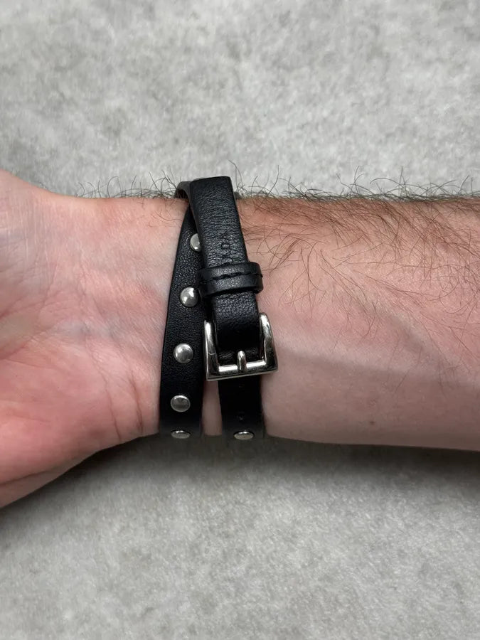 Prada Black Floral Studded Leather Bracelet NijnxsS 3