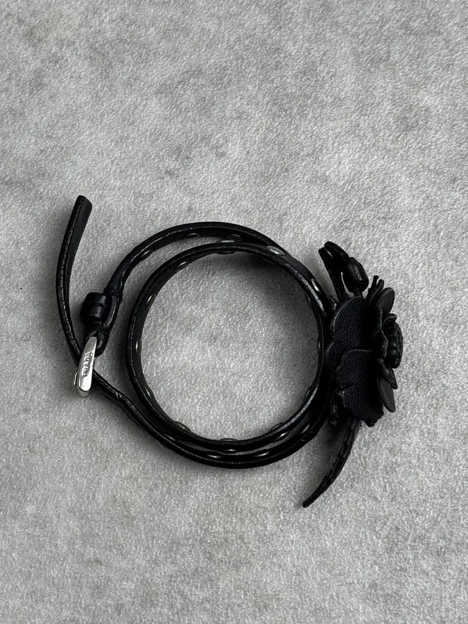 Prada Black Floral Studded Leather Bracelet NijnxsS 4