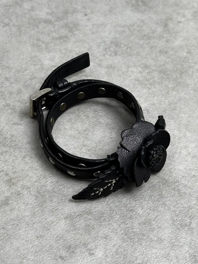 Prada Black Floral Studded Leather Bracelet NijnxsS 1