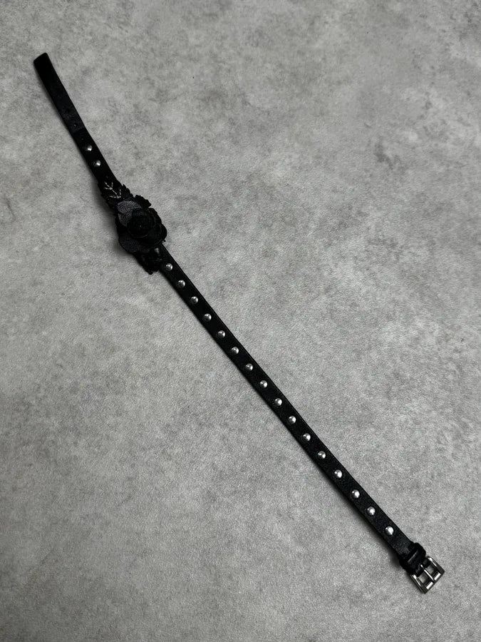 Prada Black Floral Studded Leather Bracelet NijnxsS 7