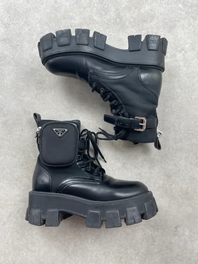 AW2019 Prada Black Monolith Leather Ankle Bag Boots dOEJRTu 1