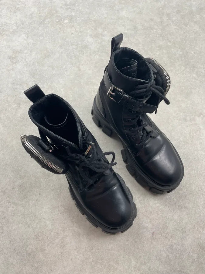 AW2019 Prada Black Monolith Leather Ankle Bag Boots dOEJRTu 5