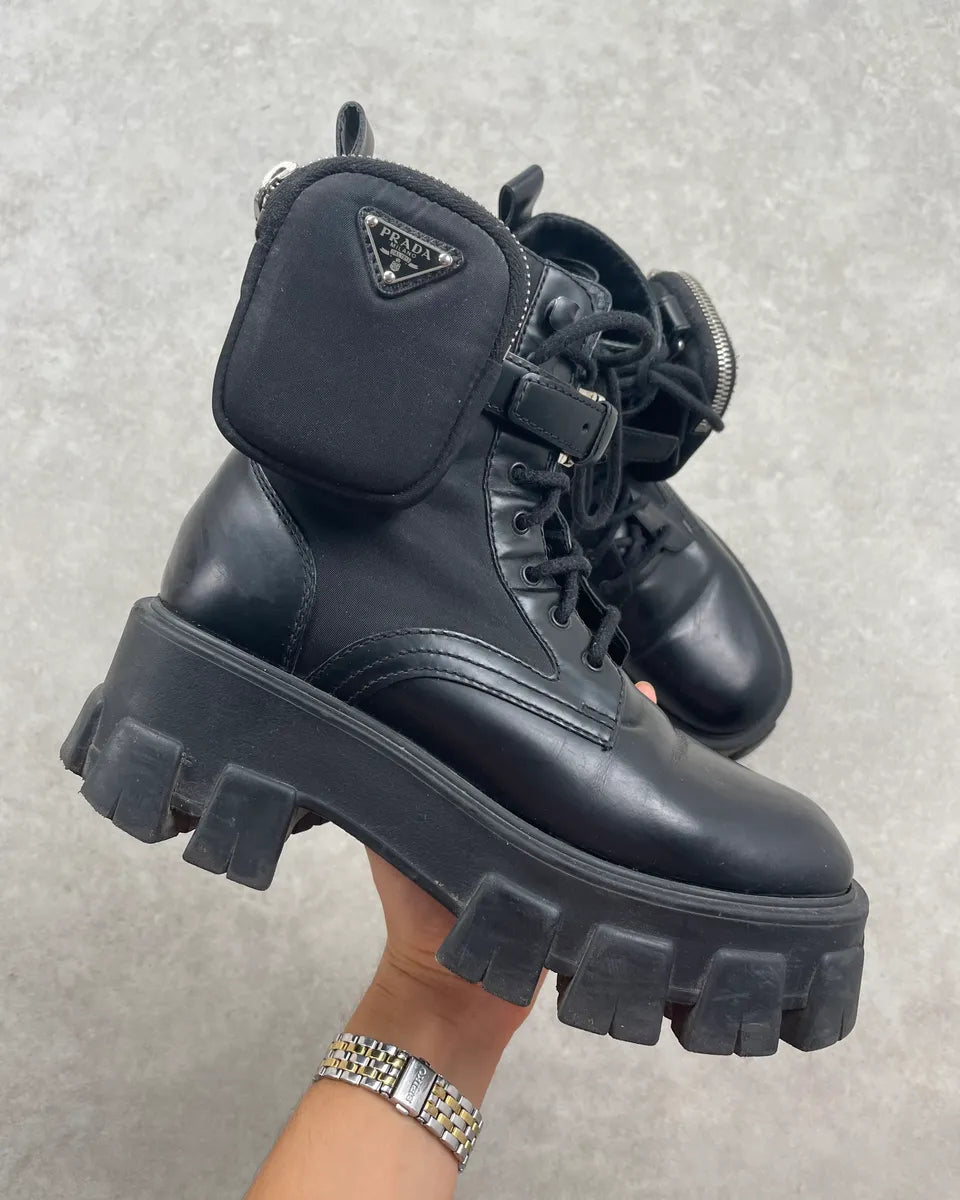 AW2019 Prada Black Monolith Leather Ankle Bag Boots dOEJRTu 0