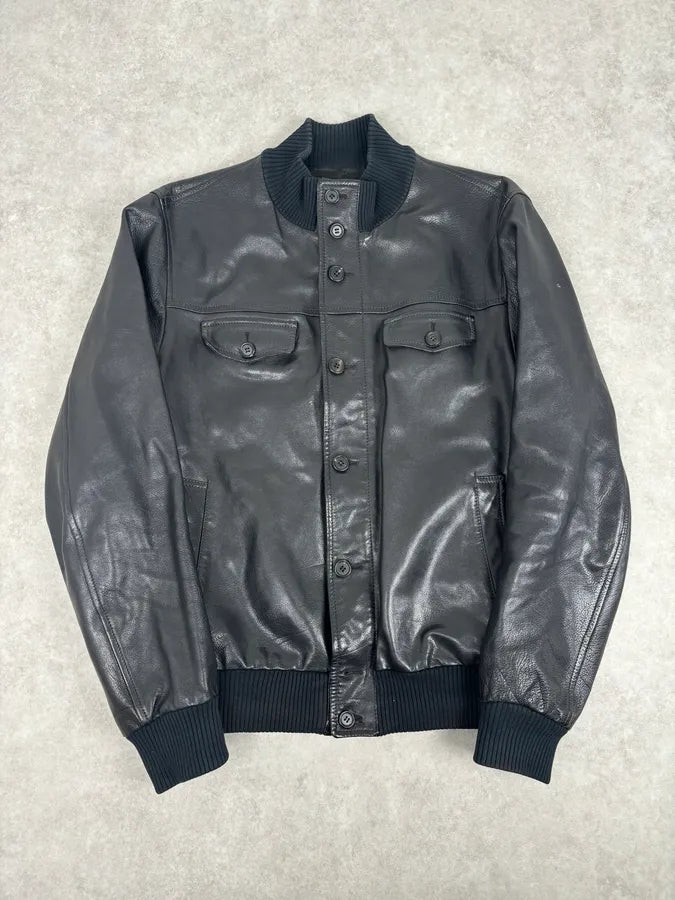 AW2008 Prada Buttoned Black Leather Jacket zEkUDOR 0