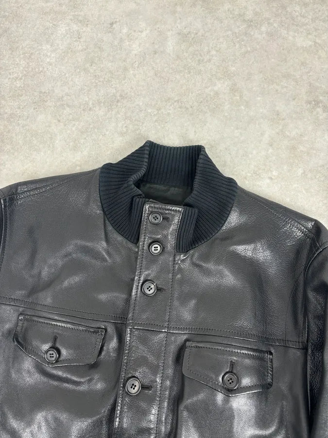 AW2008 Prada Buttoned Black Leather Jacket zEkUDOR 3