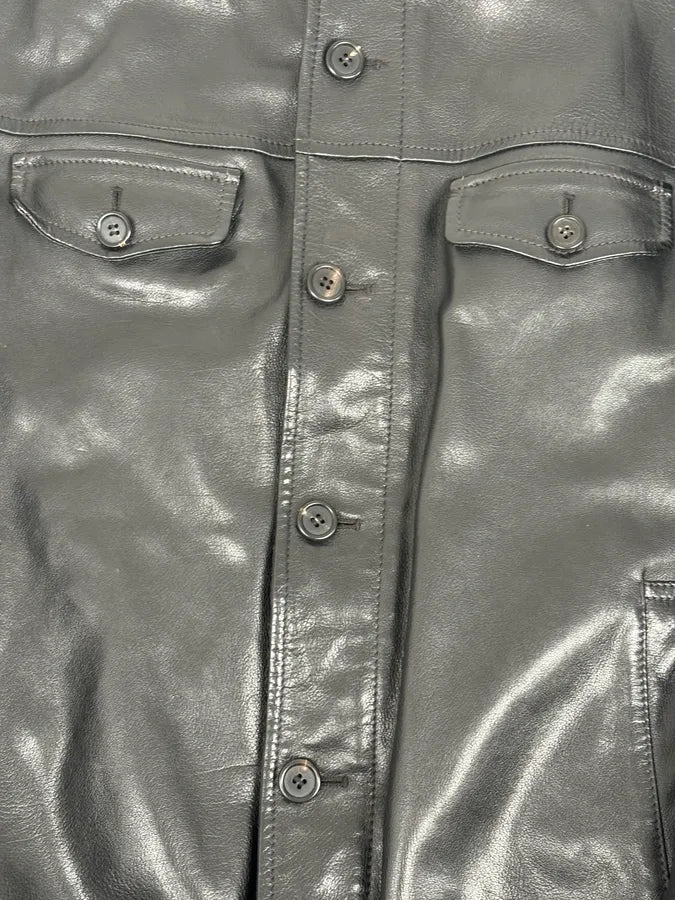AW2008 Prada Buttoned Black Leather Jacket zEkUDOR 7