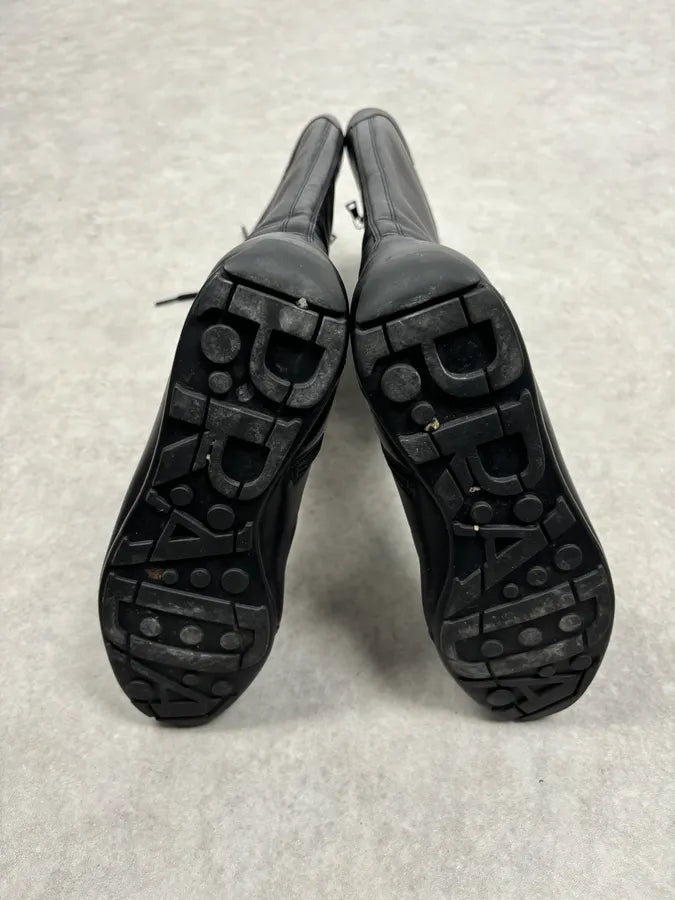 Prada Black Leather Biker Lace-Up Knee-High Boots JNyUhzS 7