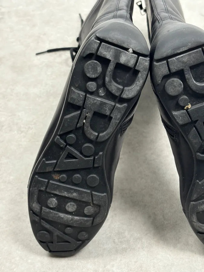 Prada Black Leather Biker Lace-Up Knee-High Boots JNyUhzS 8