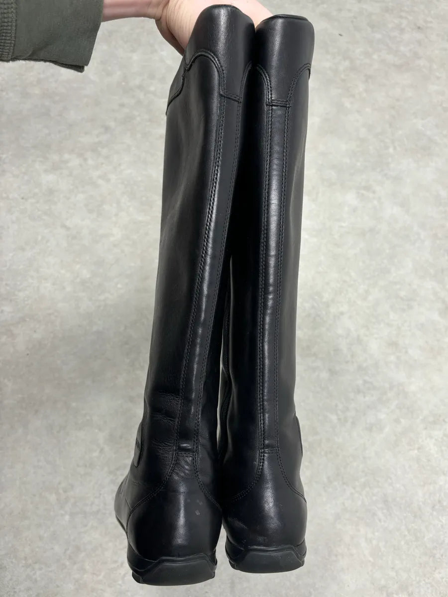 Prada Black Leather Biker Lace-Up Knee-High Boots JNyUhzS 5