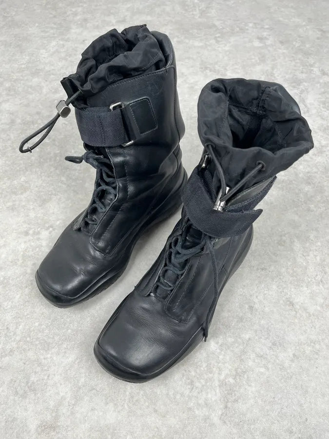 AW1999 Prada Black Leather Lace-Up High Biker Boots ShdgsEe 6