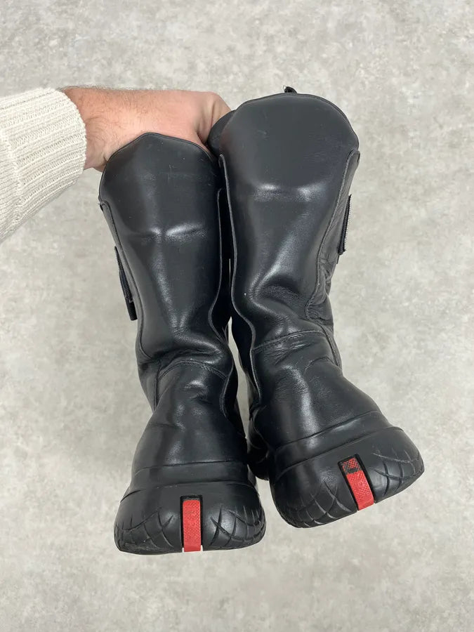 AW1999 Prada Black Leather Lace-Up High Biker Boots ShdgsEe 8