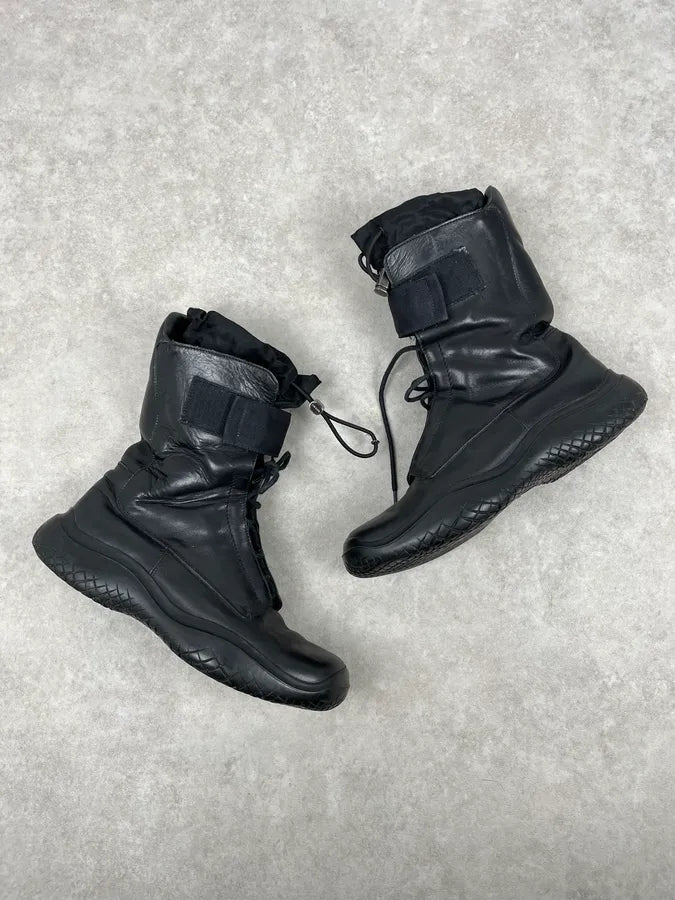 AW1999 Prada Black Leather Lace-Up High Biker Boots ShdgsEe 5