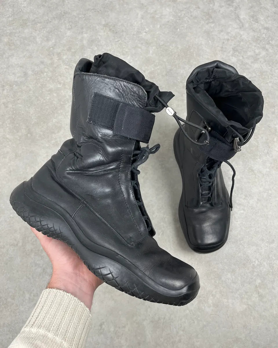 AW1999 Prada Black Leather Lace-Up High Biker Boots ShdgsEe 0