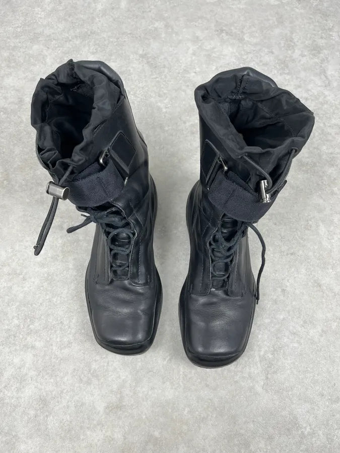 AW1999 Prada Black Leather Lace-Up High Biker Boots ShdgsEe 4