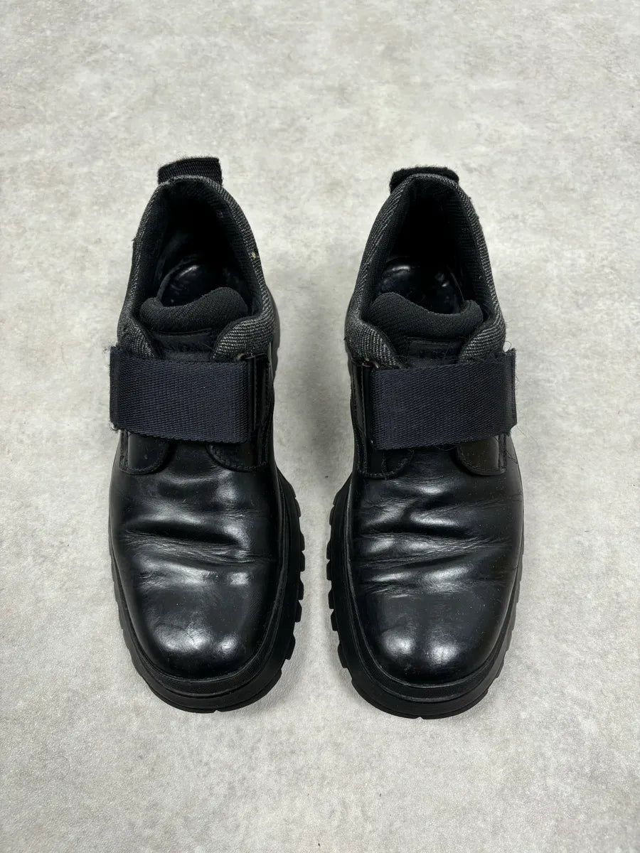 2000s Prada Black Loafer Velcro Leather Boots gossiws 1
