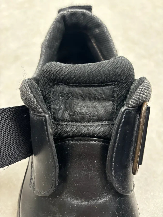 2000s Prada Black Loafer Velcro Leather Boots gossiws 5