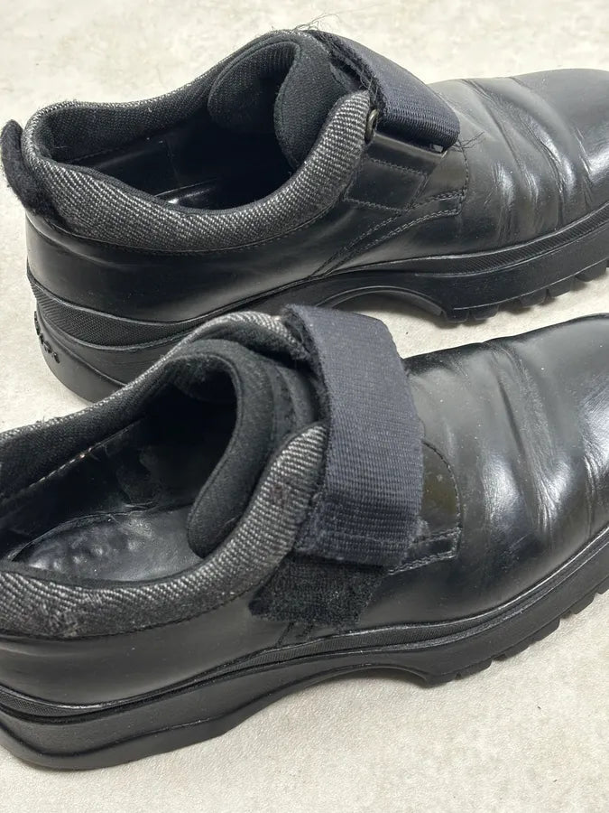 2000s Prada Black Loafer Velcro Leather Boots gossiws 6