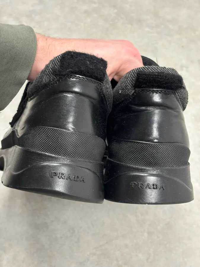 2000s Prada Black Loafer Velcro Leather Boots gossiws 7