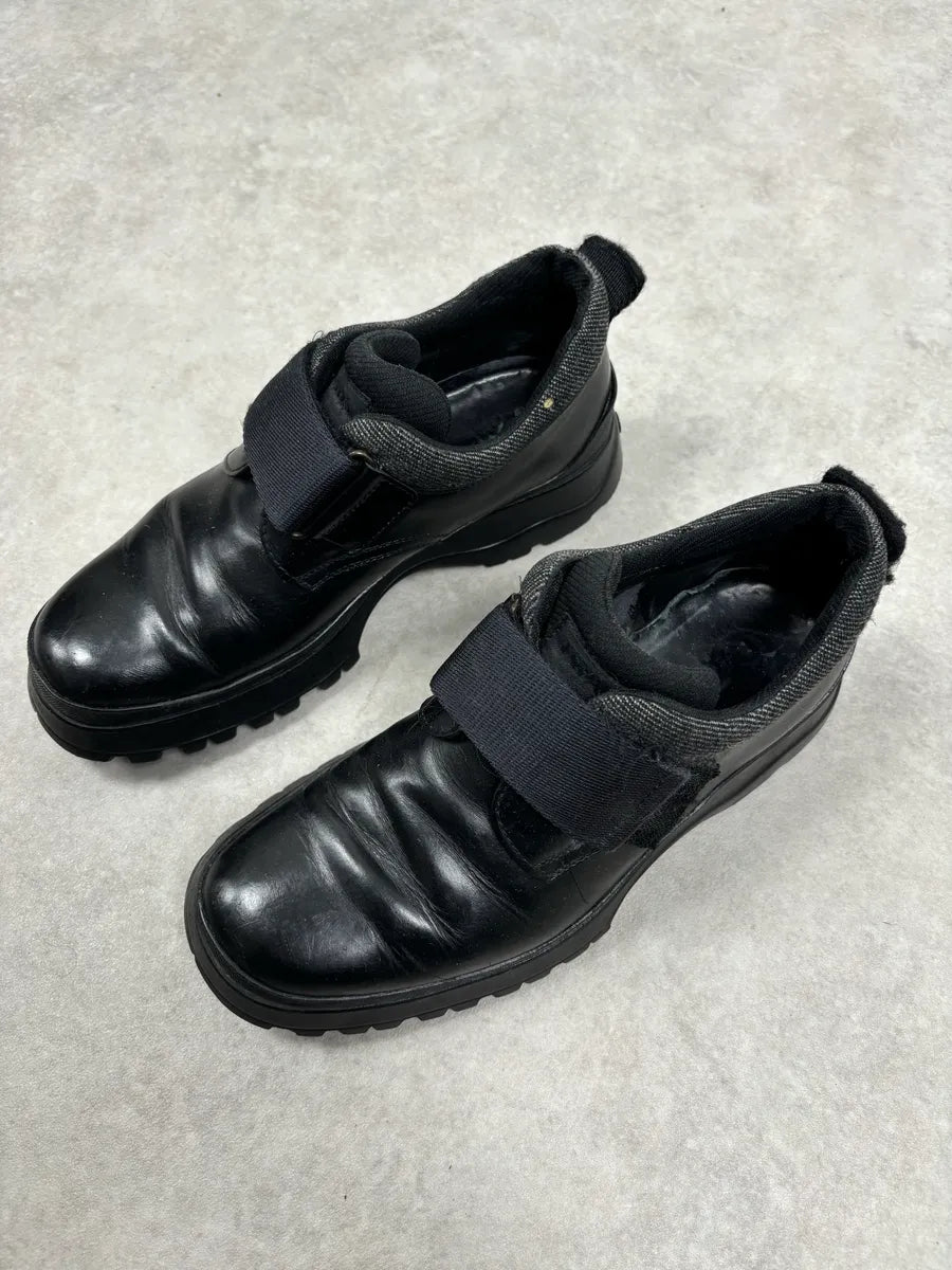 2000s Prada Black Loafer Velcro Leather Boots gossiws 2