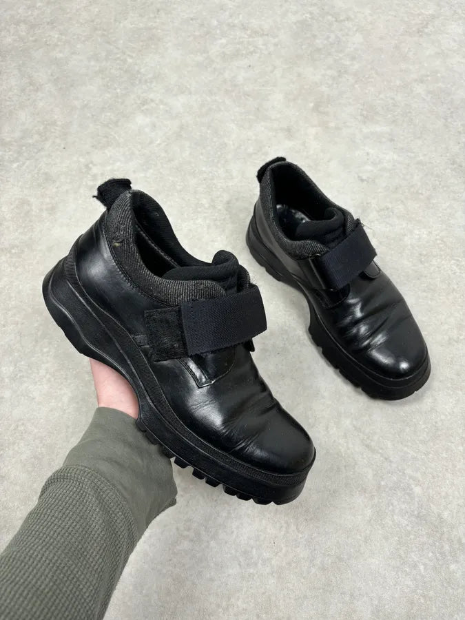 2000s Prada Black Loafer Velcro Leather Boots gossiws 0