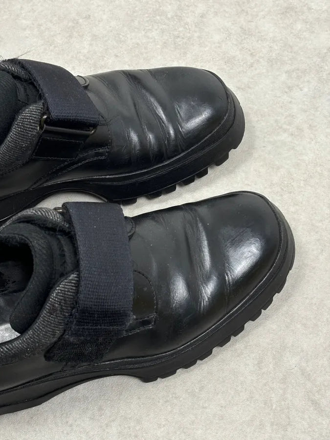 2000s Prada Black Loafer Velcro Leather Boots gossiws 4