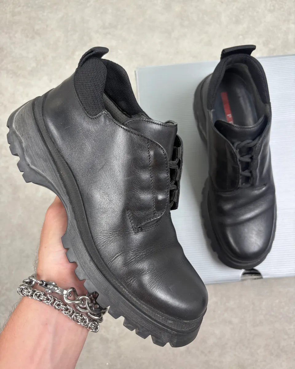 SS2000 Prada Black Leather Lug Sole Boots iATwYnh 0