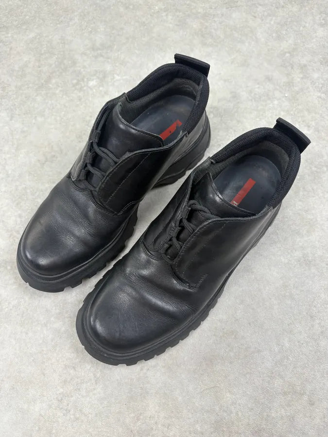 SS2000 Prada Black Leather Lug Sole Boots iATwYnh 2