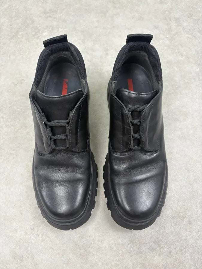 SS2000 Prada Black Leather Lug Sole Boots iATwYnh 1