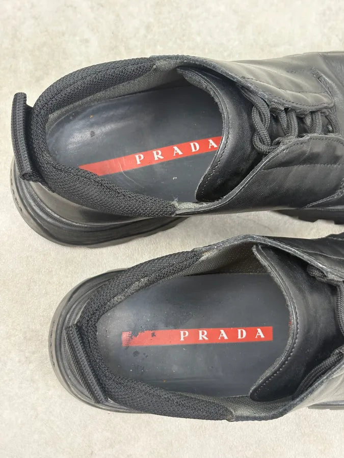 SS2000 Prada Black Leather Lug Sole Boots iATwYnh 7