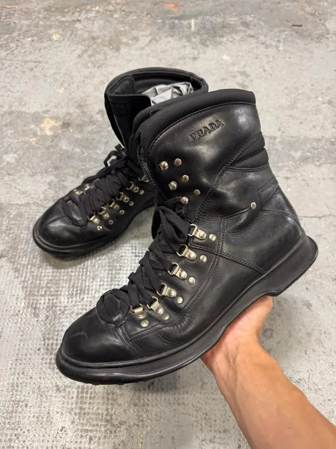 Prada Black Leather Metallic Biker Boots (43.5eu/us9.5) aIrLvzO 0