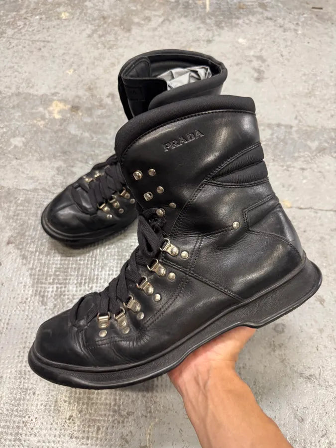 Prada Black Leather Metallic Biker Boots (43.5eu/us9.5) aIrLvzO 3