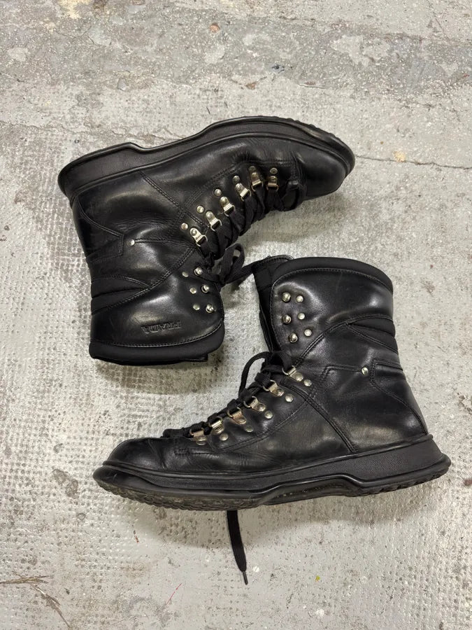 Prada Black Leather Metallic Biker Boots (43.5eu/us9.5) aIrLvzO 7