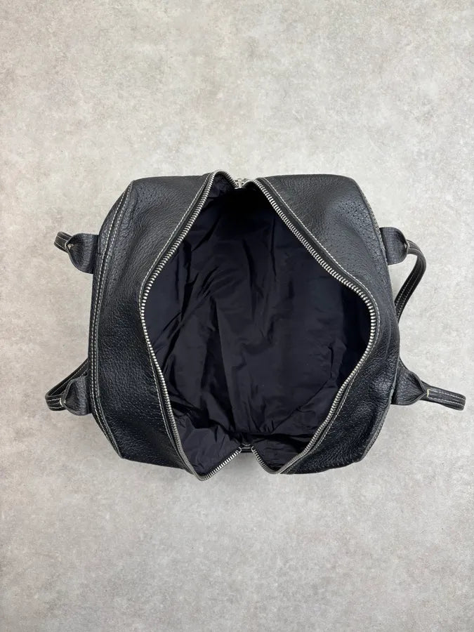 SS2003 Prada Dark Leather Perforated Handle Bag RKRVXtG 14