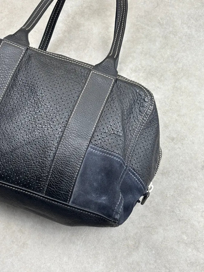 SS2003 Prada Dark Leather Perforated Handle Bag RKRVXtG 5