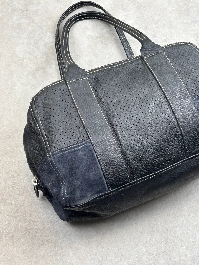 SS2003 Prada Dark Leather Perforated Handle Bag RKRVXtG 9